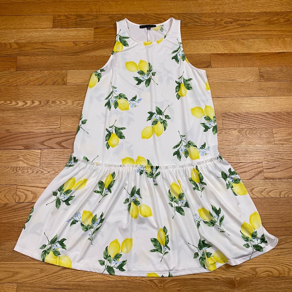 Tiana B Lemon Drop Waist Dress Women Size M White Yellow Summer Cottagecore